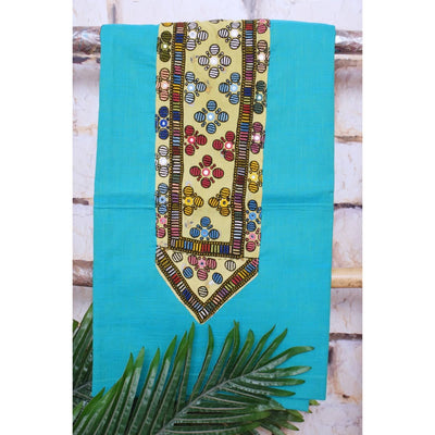 Blue Cotton Kutch Oldwork Kurti Fabric