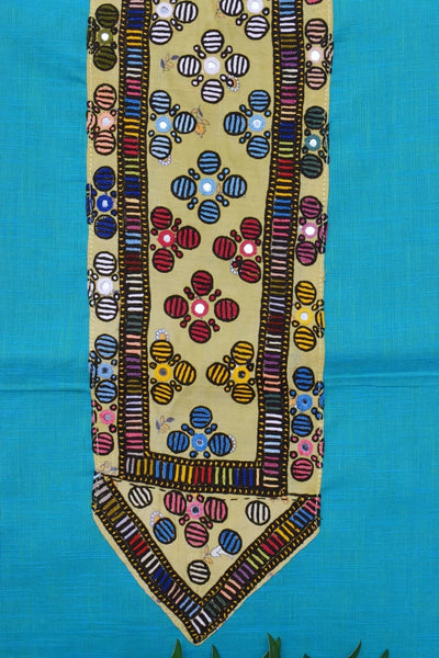 Blue Cotton Kutch Oldwork Kurti Fabric