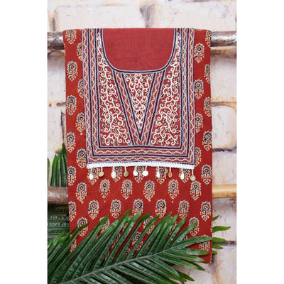 Madder Ajrakh Block Print Hand Embroidered Kurti