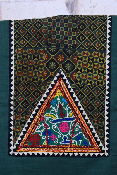 Green Ajrakh Patch Kutch Vintage Work Cotton Kurti