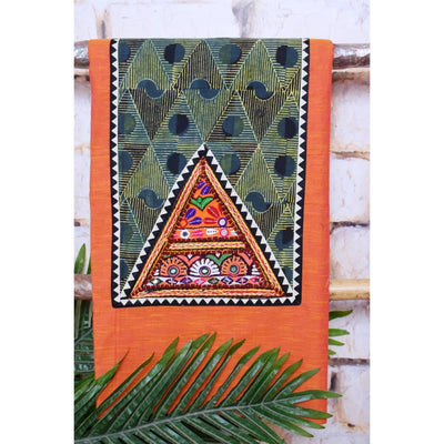 Orange Ajrakh Patch Kutch Vintage Work Cotton Kurti