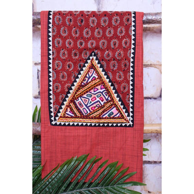 Red Ajrakh Patch Kutch Vintage Work Cotton Kurti