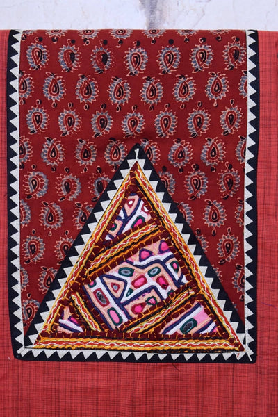 Red Ajrakh Patch Kutch Vintage Work Cotton Kurti