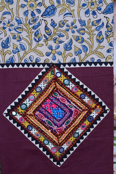 Wine Ajrakh Patch Kutch Vintage Work Cotton Kurti