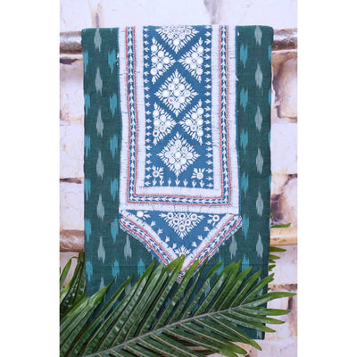 Green Pochampally Ikat Kutch Oldwork Kurti Fabric