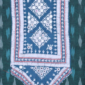 Green Pochampally Ikat Kutch Oldwork Kurti Fabric
