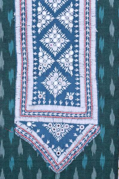 Green Pochampally Ikat Kutch Oldwork Kurti Fabric