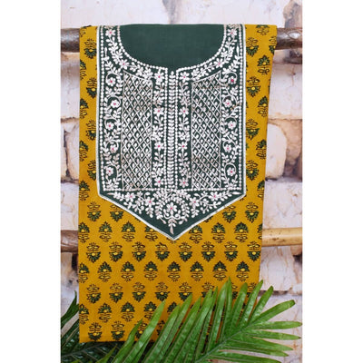 Yellow Ajrakh Pittan Work Kurti Fabric