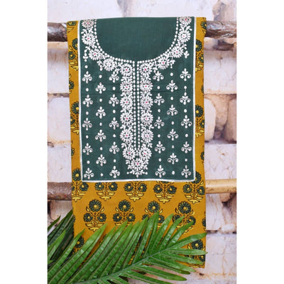 Yellow Ajrakh Pittan Work Kurti Fabric