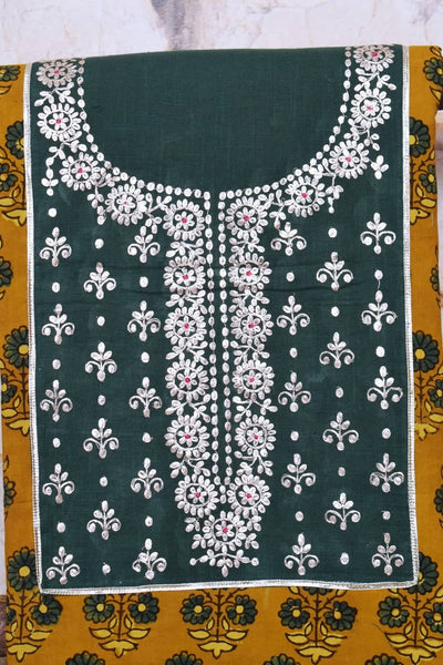 Yellow Ajrakh Pittan Work Kurti Fabric