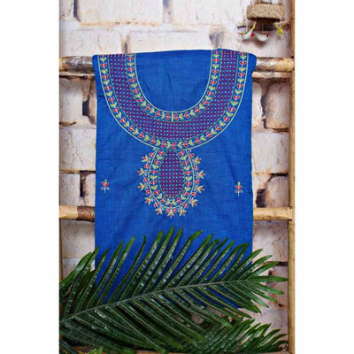 Blue Cotton hand Embroidered Kurti with Back Embroidery - SSEthnics