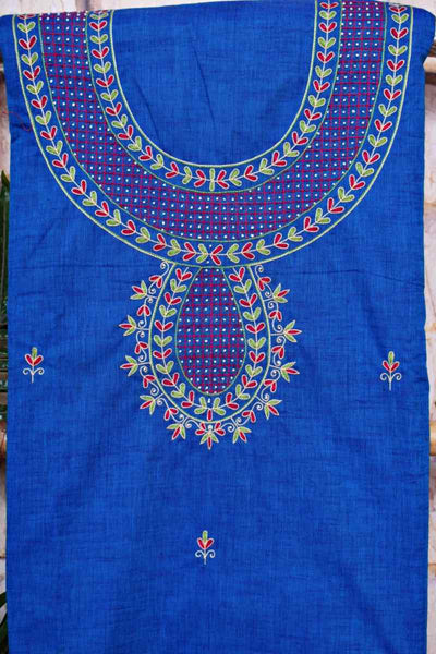 Blue Cotton hand Embroidered Kurti with Back Embroidery - SSEthnics