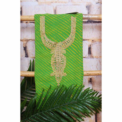 Green Georgette Viscose Leheriya Kundan-Gota Kurti Fabric