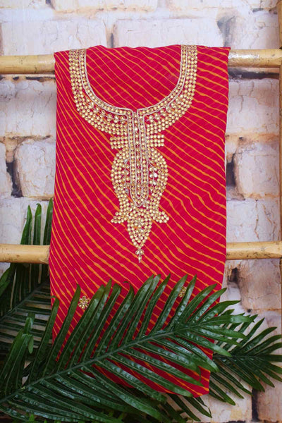 Pink Georgette Viscose Leheriya Kundan-Gota Kurti Fabric