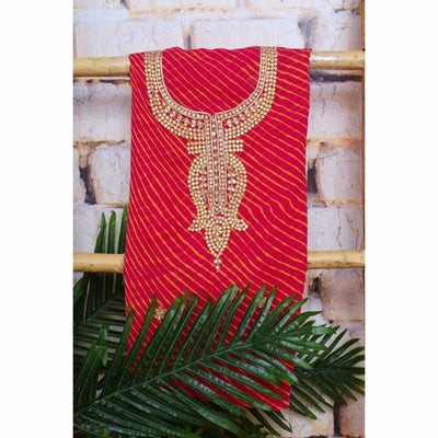 Pink Georgette Viscose Leheriya Kundan-Gota Kurti Fabric