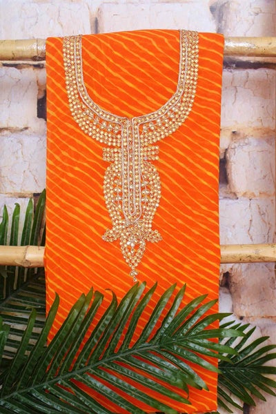 Yellow Georgette Viscose Leheriya Kundan-Gota Kurti Fabric