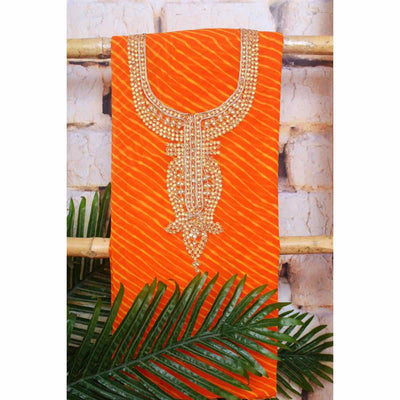 Yellow Georgette Viscose Leheriya Kundan-Gota Kurti Fabric