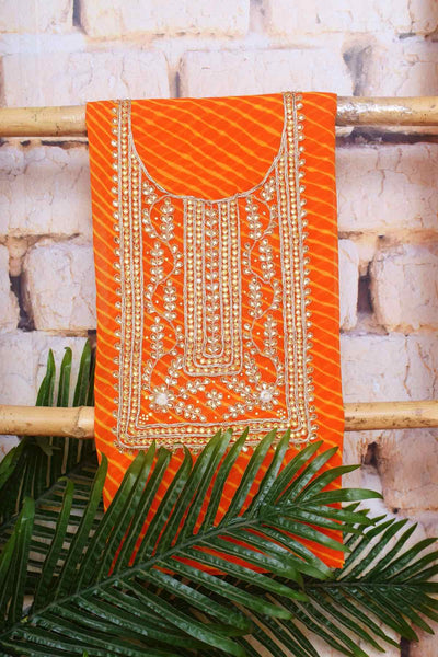 Yellow Georgette Viscose Leheriya Kundan-Gota Kurti Fabric