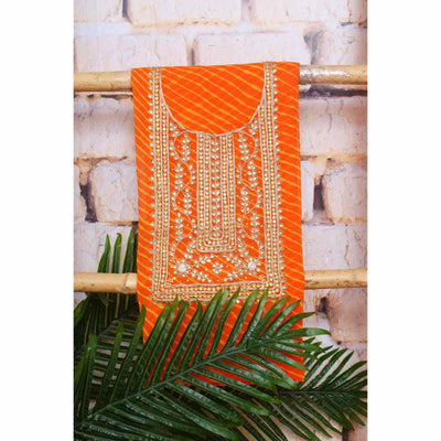 Yellow Georgette Viscose Leheriya Kundan-Gota Kurti Fabric