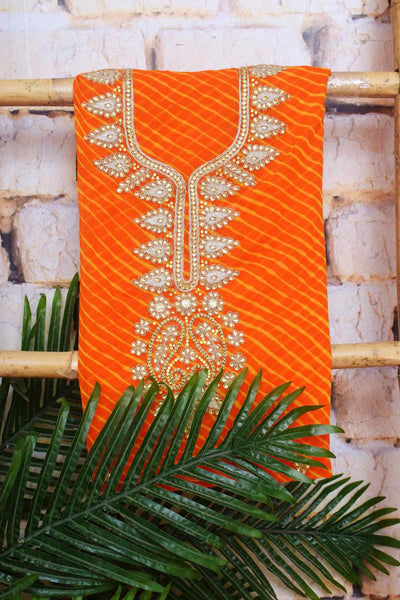 Yellow Georgette Viscose Leheriya Kundan-Gota Kurti Fabric