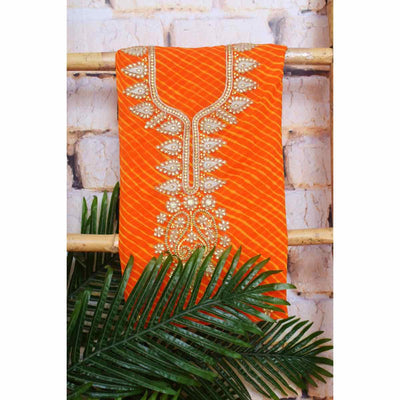 Yellow Georgette Viscose Leheriya Kundan-Gota Kurti Fabric