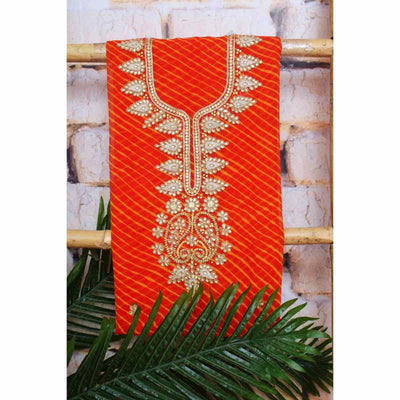 Orange Georgette Viscose Leheriya Kundan-Gota Kurti Fabric