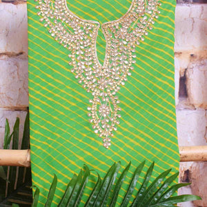 Green Georgette Viscose Leheriya Kundan-Gota Kurti Fabric