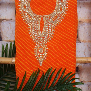 Yellow Georgette Viscose Leheriya Kundan-Gota Kurti Fabric