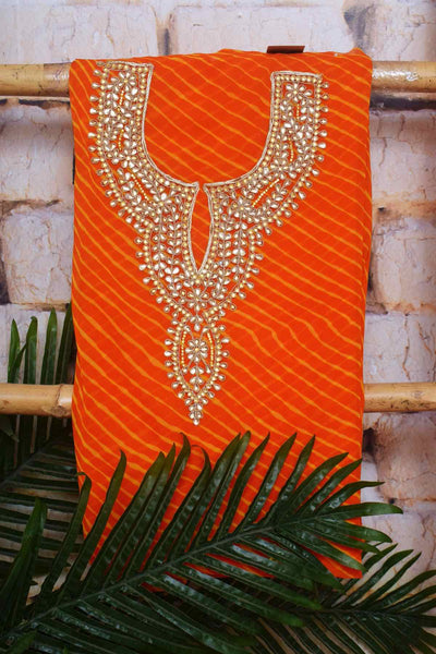 Yellow Georgette Viscose Leheriya Kundan-Gota Kurti Fabric