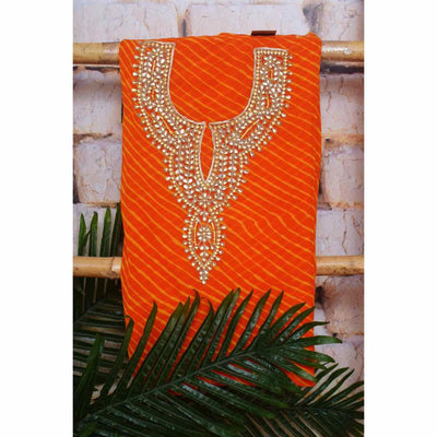 Yellow Georgette Viscose Leheriya Kundan-Gota Kurti Fabric