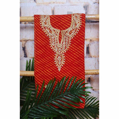 Red Georgette Viscose Leheriya Kundan-Gota Kurti Fabric