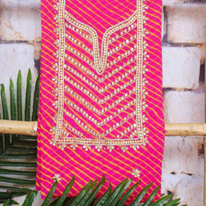 Pink Georgette Viscose Leheriya Kundan-Gota Kurti Fabric