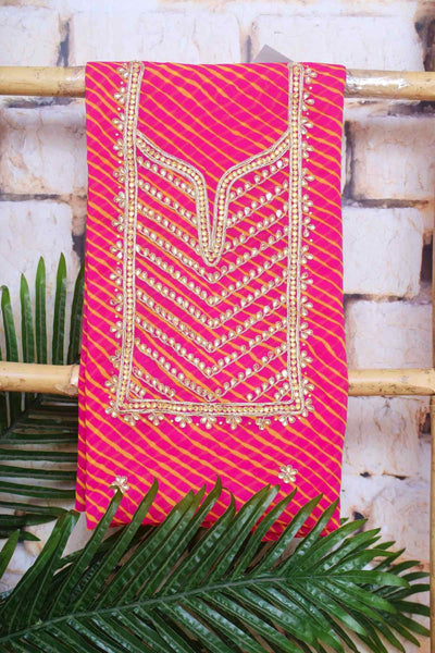 Pink Georgette Viscose Leheriya Kundan-Gota Kurti Fabric