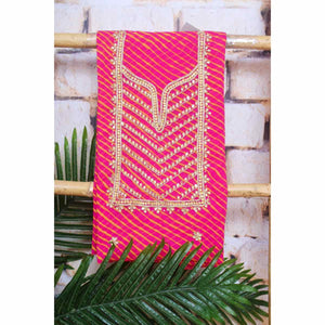 Pink Georgette Viscose Leheriya Kundan-Gota Kurti Fabric