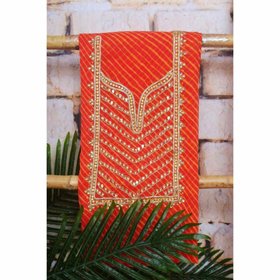 Peach Georgette Viscose Leheriya Kundan-Gota Kurti Fabric