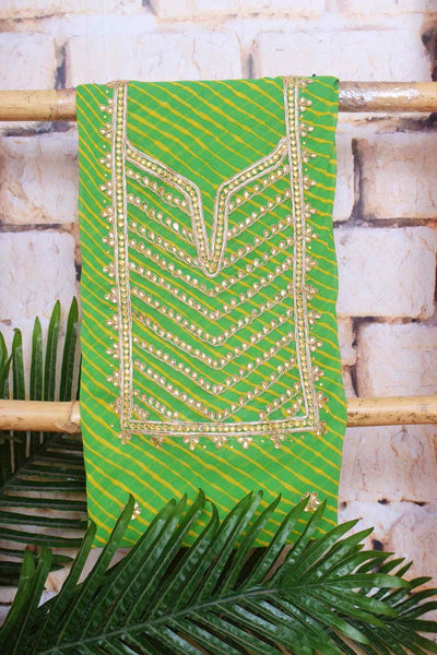 Green Georgette Viscose Leheriya Kundan-Gota Kurti Fabric