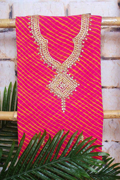 Pink Georgette Viscose Leheriya Kundan-Gota Kurti Fabric