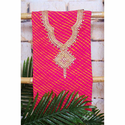 Pink Georgette Viscose Leheriya Kundan-Gota Kurti Fabric