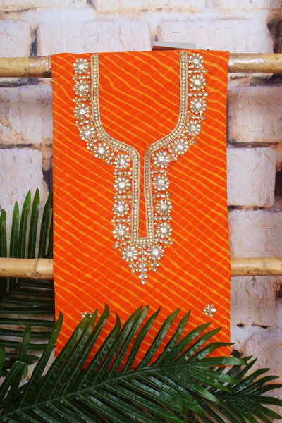 Yellow Georgette Viscose Leheriya Kundan-Gota Kurti Fabric