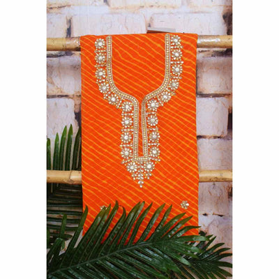 Yellow Georgette Viscose Leheriya Kundan-Gota Kurti Fabric