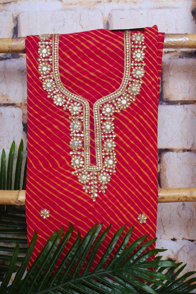 Pink Georgette Viscose Leheriya Kundan-Gota Kurti Fabric