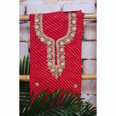 Pink Georgette Viscose Leheriya Kundan-Gota Kurti Fabric