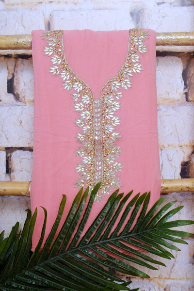 Pink Viscose Georgette Gota Patti Kurti Fabric