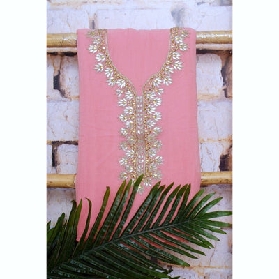 Pink Viscose Georgette Gota Patti Kurti Fabric