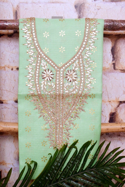 Mint Green Kota Silk Gota Patti Kurti Fabric