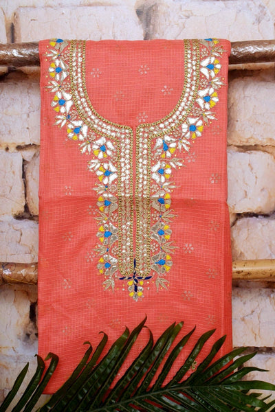 Orange Kota Silk Gota Patti Kurti Fabric