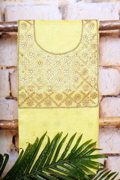 Yellow Kota Silk Gota Patti Kurti Fabric