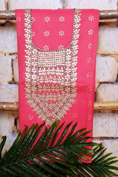 Pink Kota Silk Gota Patti Kurti Fabric
