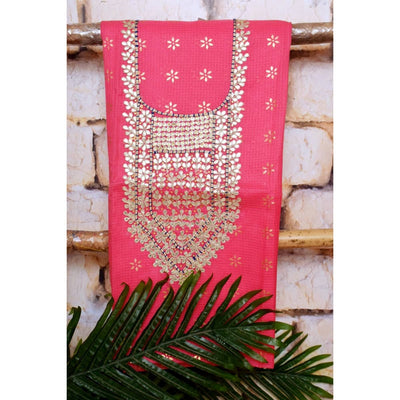 Pink Kota Silk Gota Patti Kurti Fabric