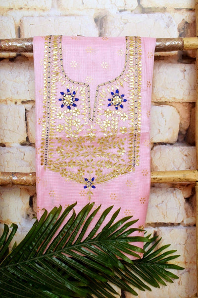 Pink Kota Silk Gota Patti Kurti Fabric